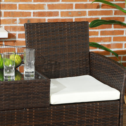 Two-Seat Rattan Chair with Tempered Glass Middle Table - Brown
