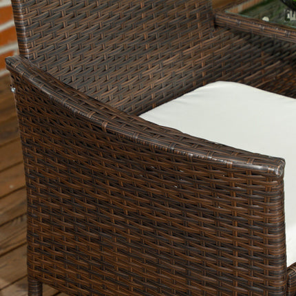 Two-Seat Rattan Chair with Tempered Glass Middle Table - Brown