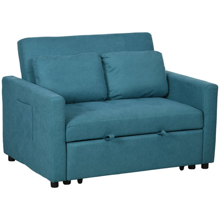 Convertible Loveseat Sofa Bed with Cushions and Side Pockets - Blue