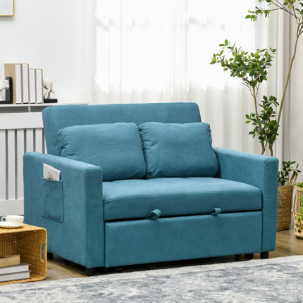 Convertible Loveseat Sofa Bed with Cushions and Side Pockets - Blue