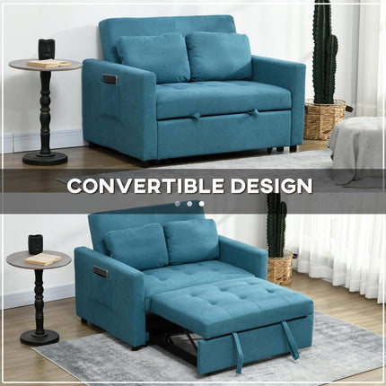 Convertible Loveseat Sofa Bed with Cushions and Side Pockets - Blue