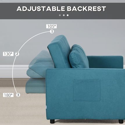 Convertible Loveseat Sofa Bed with Cushions and Side Pockets - Blue