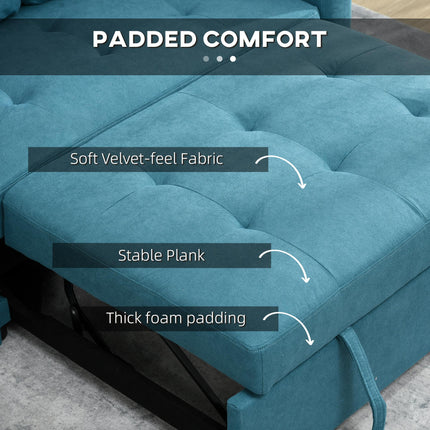 Convertible Loveseat Sofa Bed with Cushions and Side Pockets - Blue