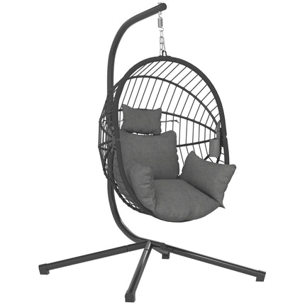 Outdoor Swing Chair with Padded Cushion and Steel Stand - Grey