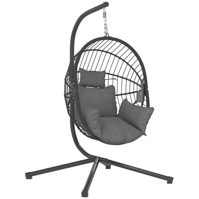 Outdoor Swing Chair with Padded Cushion and Steel Stand - Grey