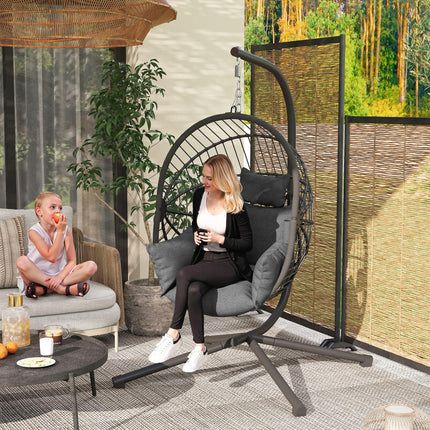 Outdoor Swing Chair with Padded Cushion and Steel Stand - Grey