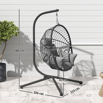 Outdoor Swing Chair with Padded Cushion and Steel Stand - Grey