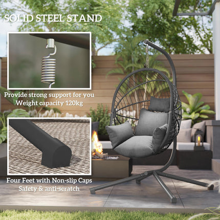 Outdoor Swing Chair with Padded Cushion and Steel Stand - Grey
