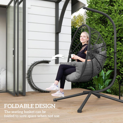 Outdoor Swing Chair with Padded Cushion and Steel Stand - Grey