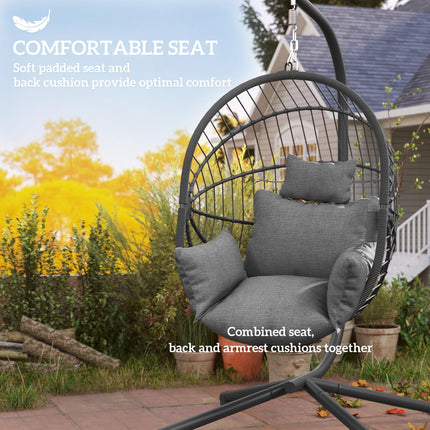 Outdoor Swing Chair with Padded Cushion and Steel Stand - Grey
