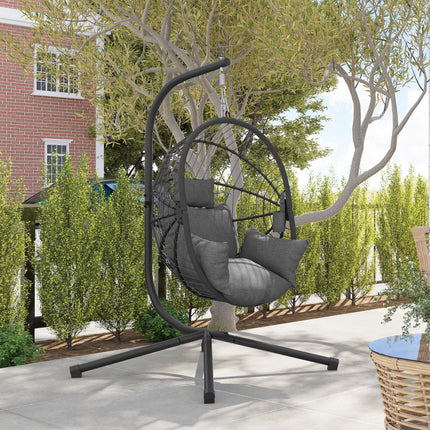 Outdoor Swing Chair with Padded Cushion and Steel Stand - Grey