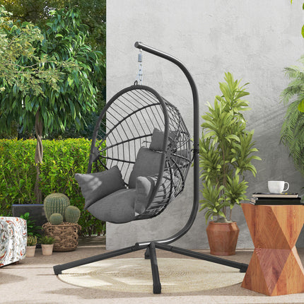 Outdoor Swing Chair with Padded Cushion and Steel Stand - Grey