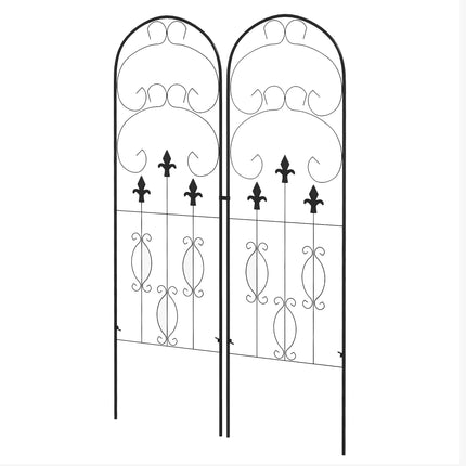 Set of 2 Metal Garden Trellis Panels 150x45cm with Scroll Design - Black