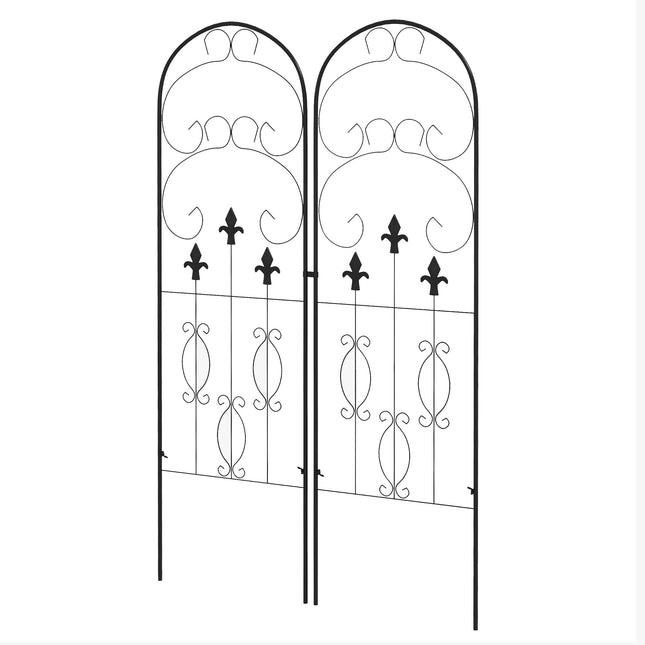Set of 2 Metal Garden Trellis Panels 150x45cm with Scroll Design - Black