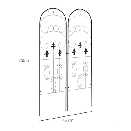 Set of 2 Metal Garden Trellis Panels 150x45cm with Scroll Design - Black