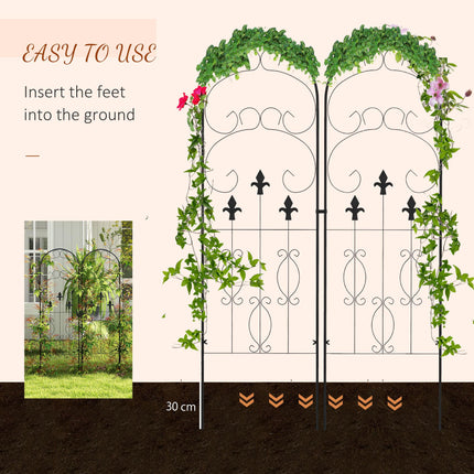 Set of 2 Metal Garden Trellis Panels 150x45cm with Scroll Design - Black