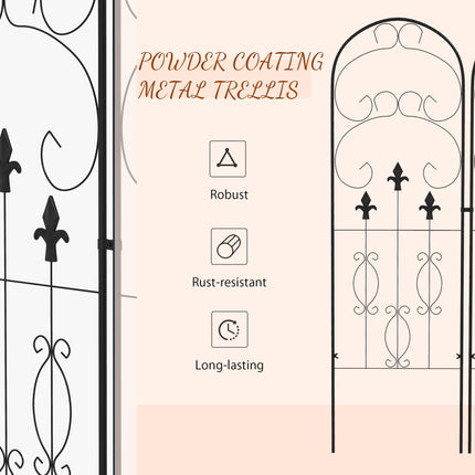 Set of 2 Metal Garden Trellis Panels 150x45cm with Scroll Design - Black