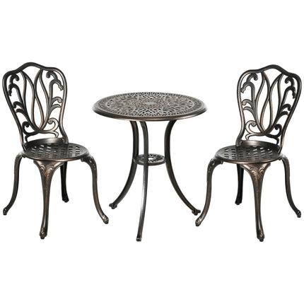 3 Piece Aluminium Garden Bistro Set with Umbrella Hole - Bronze
