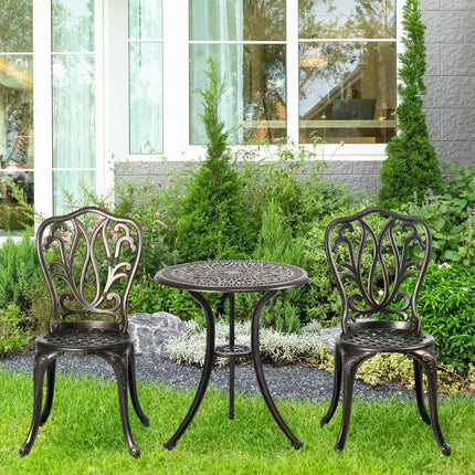 3 Piece Aluminium Garden Bistro Set with Umbrella Hole - Bronze