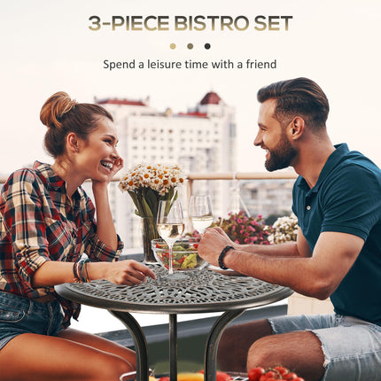 3 Piece Aluminium Garden Bistro Set with Umbrella Hole - Bronze