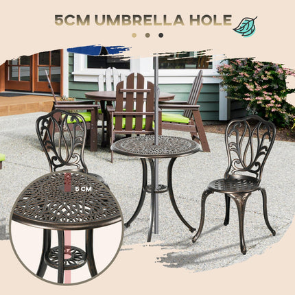 3 Piece Aluminium Garden Bistro Set with Umbrella Hole - Bronze