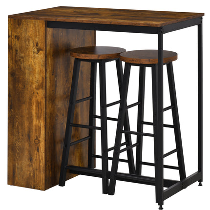 Industrial Bar Table Set for Two with Storage Shelves - Black and Brown