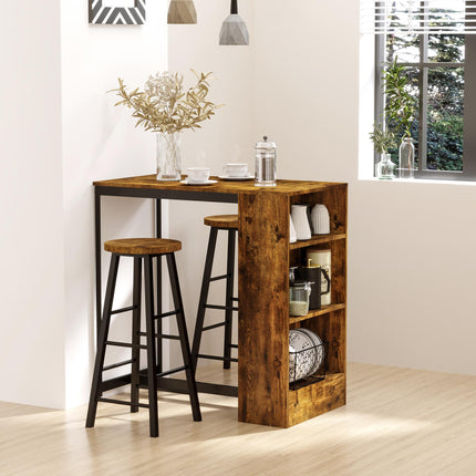 Industrial Bar Table Set for Two with Storage Shelves - Black and Brown