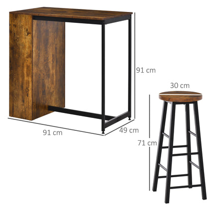 Industrial Bar Table Set for Two with Storage Shelves - Black and Brown