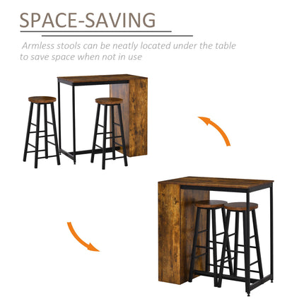 Industrial Bar Table Set for Two with Storage Shelves - Black and Brown