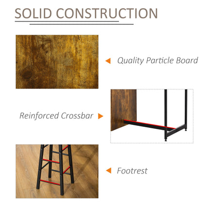 Industrial Bar Table Set for Two with Storage Shelves - Black and Brown