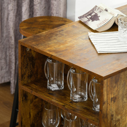Industrial Bar Table Set for Two with Storage Shelves - Black and Brown