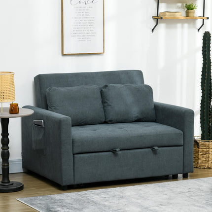 Loveseat Convertible Sofa Bed with 2 Cushions and Side Pockets - Charcoal Grey