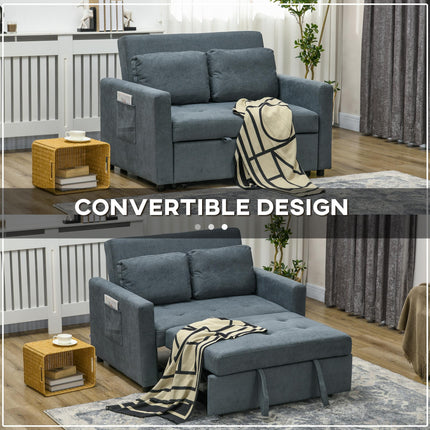 Loveseat Convertible Sofa Bed with 2 Cushions and Side Pockets - Charcoal Grey