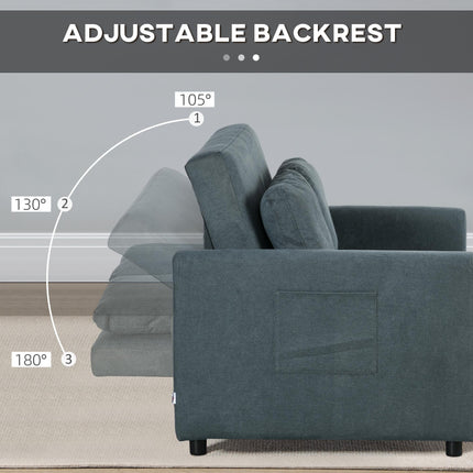 Loveseat Convertible Sofa Bed with 2 Cushions and Side Pockets - Charcoal Grey