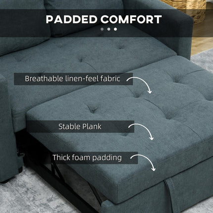 Loveseat Convertible Sofa Bed with 2 Cushions and Side Pockets - Charcoal Grey