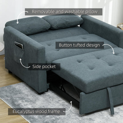 Loveseat Convertible Sofa Bed with 2 Cushions and Side Pockets - Charcoal Grey