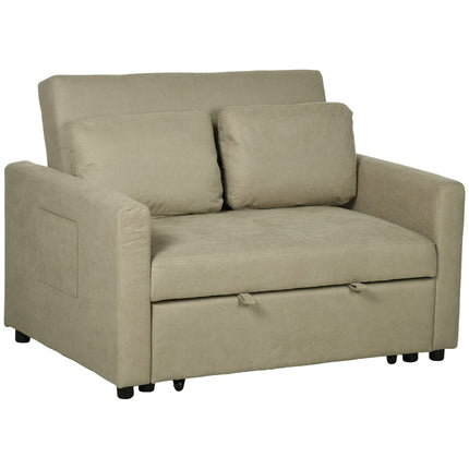 Convertible Loveseat Sofa Bed with Cushions and Side Pockets - Light Brown