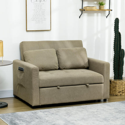 Convertible Loveseat Sofa Bed with Cushions and Side Pockets - Light Brown