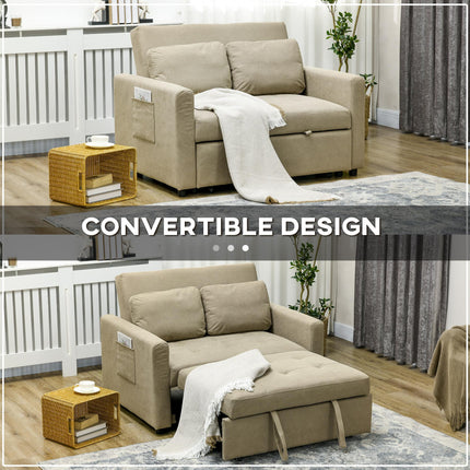 Convertible Loveseat Sofa Bed with Cushions and Side Pockets - Light Brown