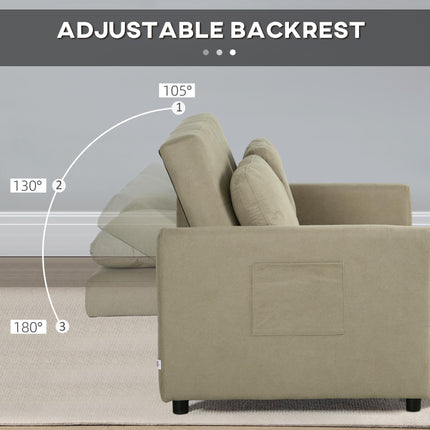 Convertible Loveseat Sofa Bed with Cushions and Side Pockets - Light Brown
