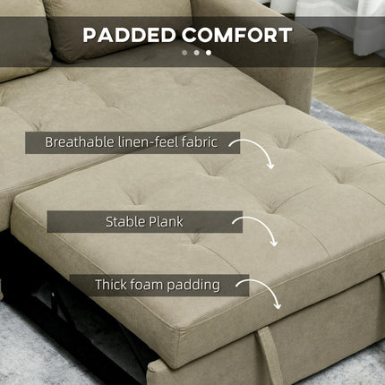 Convertible Loveseat Sofa Bed with Cushions and Side Pockets - Light Brown