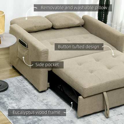 Convertible Loveseat Sofa Bed with Cushions and Side Pockets - Light Brown