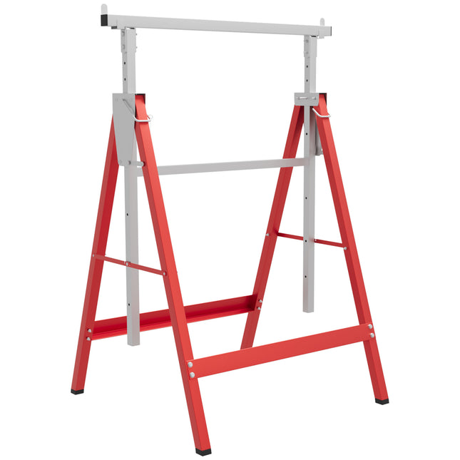 Set of 2 Adjustable Telescopic Builders Trestles Folding Steel Work Benches - Red