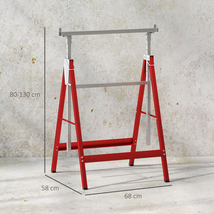 Set of 2 Adjustable Telescopic Builders Trestles Folding Steel Work Benches - Red