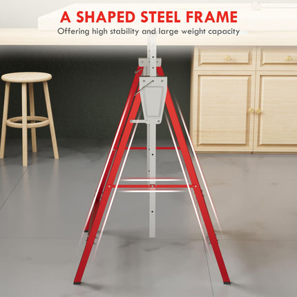 Set of 2 Adjustable Telescopic Builders Trestles Folding Steel Work Benches - Red