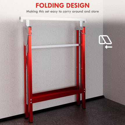Set of 2 Adjustable Telescopic Builders Trestles Folding Steel Work Benches - Red
