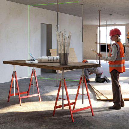 Set of 2 Adjustable Telescopic Builders Trestles Folding Steel Work Benches - Red