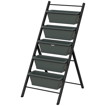 5 Tier Vertical Raised Garden Planter with 5 Grey Pots for Outdoor Growing - Grey