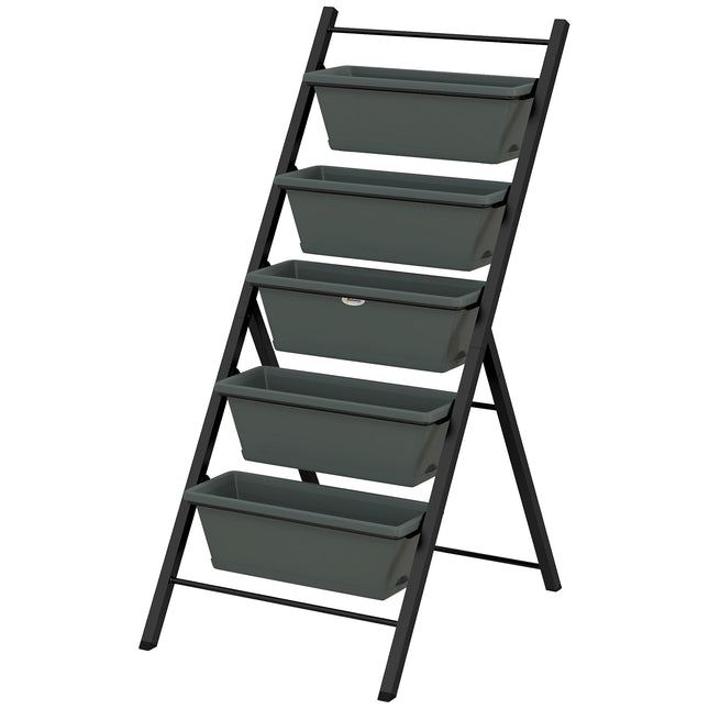 5 Tier Vertical Raised Garden Planter with 5 Grey Pots for Outdoor Growing - Grey