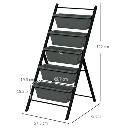 5 Tier Vertical Raised Garden Planter with 5 Grey Pots for Outdoor Growing - Grey